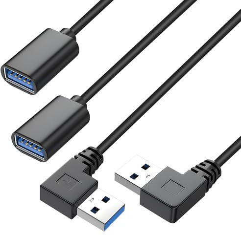 2PCS 30CM Cable Alargador USB 3.0 de Alta Velocidad, Adaptador de Conector de 90 Grados, Macho a Hembra, Compatible para PC, Portátiles y Hubs USB, para Espacios Reducidos, Negro