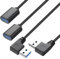 2PCS 30CM Cavo Prolunga USB 3.0 Maschio a Femmina 90 Gradi, Adattatore Connettore USB, Compatibile per PC, Laptop, Lettore di Schede, Tastiera, Scanner (Nero, Sinistra + Destra)