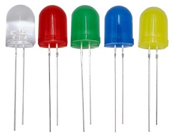 Cleiscry 50 Stücke 10MM Leuchtdioden Set Packung mit 5 Farben 10 Stück pro Farbe LED Leuchtdiode Rot Blau Grün Gelb Weiß Led Licht Diffus Dioden 2 Pin Rundkopf Led-dioden Sortiment Kit