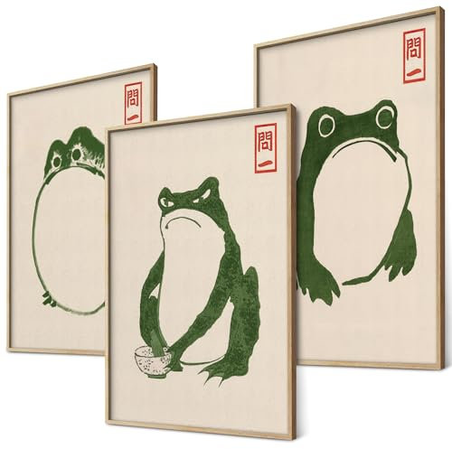 canvea Hoji Frösche Poster Set Ukiyo-e Japanische Kunst Japan Wanddeko Bilder Schlafzimmer Deko Wohnzimmer Dekoration Eklektische Gemälde