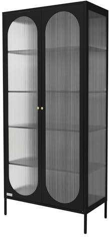 ML-Design Vitrinenschrank 80x175x40 cm, Schwarz, Vitrine mit 5 Ablage-/Regalfächer, 2 Türen, Wohnzimmer Metallschrank aus Stahl, Industrieller Stil, Hochschrank Bücherschrank Aktenschrank Standschrank