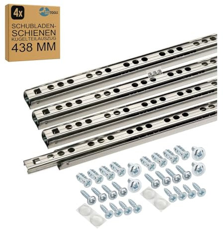 SOTOOLS Kugelauszug LUMERA 2 Paar – 438 mm Langer Schubladenauszug mit 17 mm Höhe, Breite 9,8 mm – stabile Ausführung mit Schraubenset