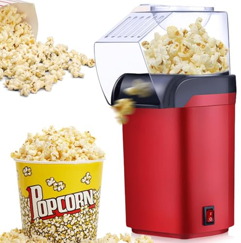 Popcornmaschine Heißluft 1200W, Fettfrei Popcorn Maker ohne Öl, Schnelles Popcorn in 2-3 Minuten, One-Touch Bedienung, Kompakter Popcornautomat für Zuhause Heimkino Party Weihnachten