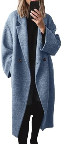 Generisch Wollmantel Damen Lang Wintermantel Damen Mantel Warm Übergangsjacke Elegant Revers Winterjacke Mit Knöpfen Herbst Wolljacke Mit Taschen Frauen Trenchcoat Winter Oversize Damenmantel
