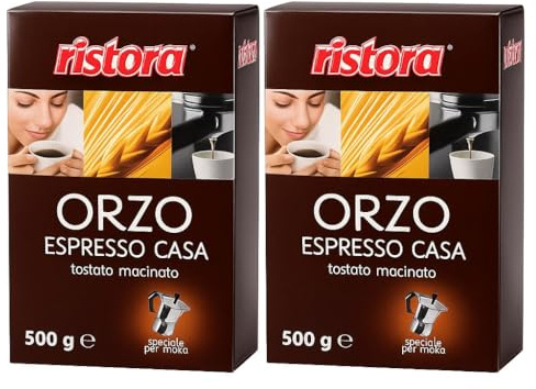 Orzo Espresso Ristora Casa Tostato e Macinato, Speciale per Moka – Caffè d’Orzo Istantaneo per Uso Domestico – Confezione da 2 x 500 g (Totale 1 kg)