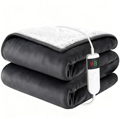 Qieryun Heizdecke Mit Abschaltautomatik, 130x180CM, 10 Heizstufen 8 Stunden Auto-Off-Timer Überhitzungsschutz, Wärme Decke Flanell Maschinenwaschbar, Beheizbare Decke Für Zuhause & Büro
