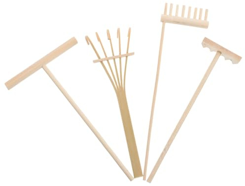 Toyvian Kit Mini Râteaux en Bois pour Jardin Zen 4 Pièces, Outils Petits Râteaux pour Sand Garden, Plateau en Bois Miniature, Décoration Maison et Bureau, Pratique Contemplation