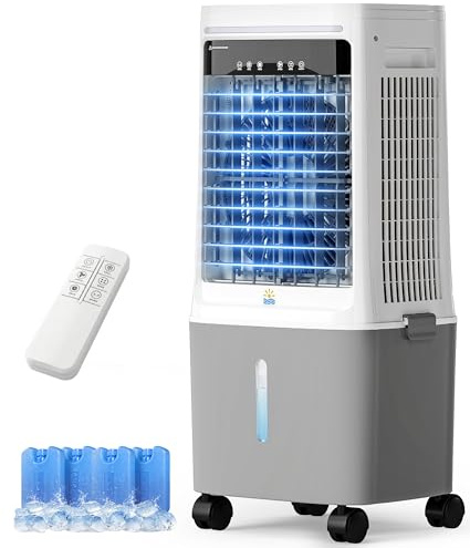 EXNOS Raffrescatore d’Aria Portatile 25L con Acqua - Climatizzatore senza Tubo di Scarico, Oscillazione 80°, Telecomando, Timer 12H, per Casa e Ufficio, Bianco