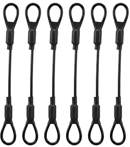 6 cavi in acciaio con occhielli, per foto, con occhielli, 15 cm, 3 mm, in acciaio inox, colore nero, per lucchetti, rimorchi per bicicletta
