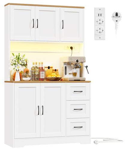 BEWISHOME küchenschrank mit LED Steckdosen küchenbuffet Buffetschrank