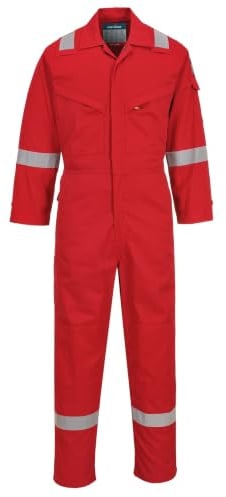 Portwest FR28 Bizflame Work FR Coverall Rule Pocket Two-Way Zip Radio Loops | Red, Medium, EN ISO 11612, EN 1149-5, Class 2 Welding Protection, Secure Fit, 99% Cotton, Side Access Openings, Action Back