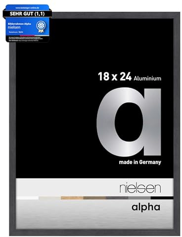 nielsen Bilderrahmen, 18 x 24 cm, Aluminium, Grau glanz, Fotorahmen zum Auftstellen und Aufhängen im Hoch- & Querformat, Echtglas, Alpha