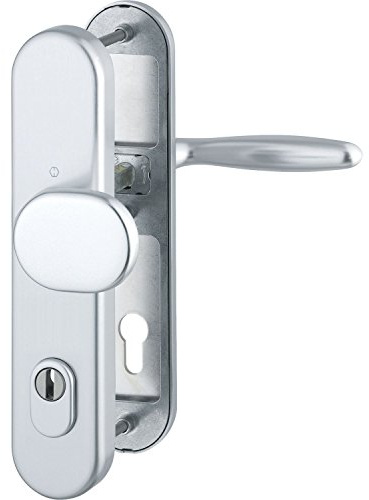 HOPPE 3896041 Sicherheits-Wechselgarnitur Verona-Ö-Norm Entfernung 88mm, Aluminium Silber eloxiert, Langschild Profilzylinder für Türstärke 62-72mm, mit Kernziehschutz, Klasse 3, 1 Stück