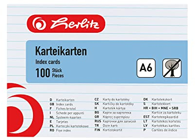 Herlitz Karteikarten, DIN A6, weiß, liniert, 100 Stück