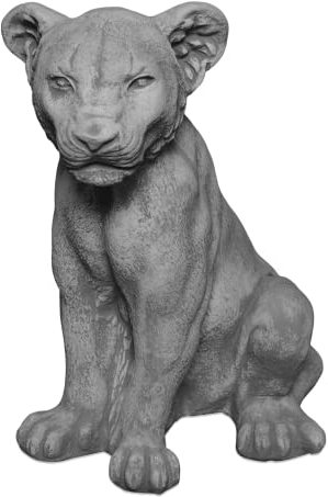 gartendekoparadies.de Kraftvolle Löwin, Steinfigur, H. 42 cm, 23 kg, Grau, frostsicher aus Steinguss für Außenbereich