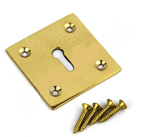 Square Keyhole Cover Escutcheon 50mm x 50mm + Screws (Polished Brass)