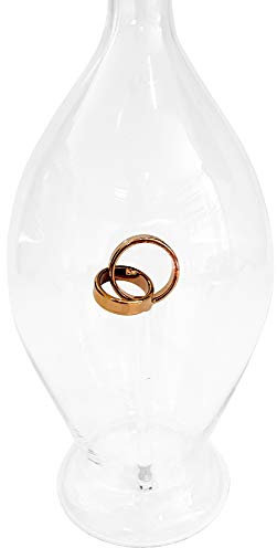 Jarra de cristal transparente con los anillos de bodas de oro de cristal, botella, decantador, garaffa de vidrio soplado con boca, garaffa decorativa, rellenable altura circa 30 cm contenido 0,5 litro, disenado y fabricado por Oberstdorfer Glashütte
