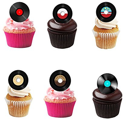 24 Precut Vinyl Record Album Single Disc Edible Wafer Paper Cake Toppers Decorations
