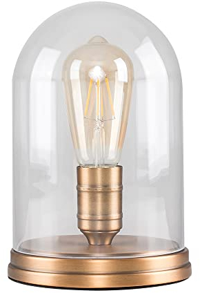 MiniSun | Retro Aged Brass Effect Metal Base and Clear Glass Dome Table Lamp | Table Lamps & Home Improvements Essential