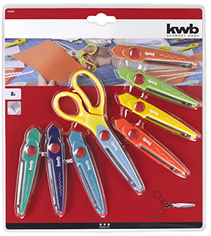 kwb Bastelscheren-Set für Kinder, 9-teilig, inkl. 8 bunten Scheren-Aufsätzen, 16,5 cm Länge