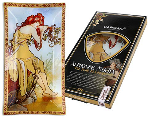 Carmani - A. Mucha Quattro stagioni ESTATE - Rettangolo decorativo Piatto di vetro laccato 16x30cm