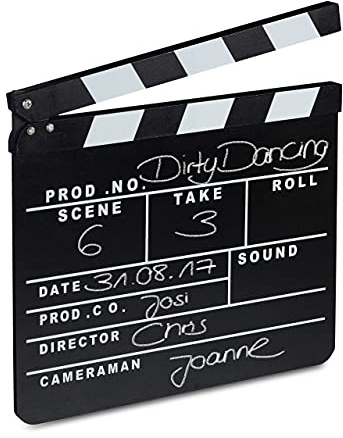 2X Filmklappe Holz, Regieklappe, Clapperboard, Szenenklappe, zum Beschriften, Hollywood Deko, 26 x 30 cm, schwarz & weiß