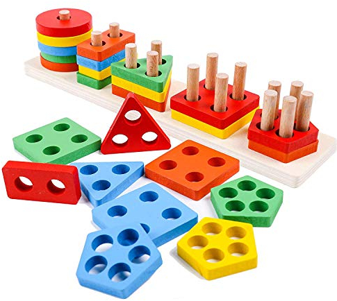 Afunti Hölzernes Form-Sortierer-Puzzlespiel-Spielzeug mit dem Stapeln von Blöcken, geometrisches Sortieren