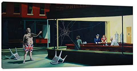 Banksy Kunstdruck Nighthawks - 50x100cm - Bilder Leinwanddrucke/Wandbilder Street Art Graffiti Kunstdruck 2cm (div.Größen) - Leinwandbild Wandbild/fertig aufgespannt/fertig zum aufhängen