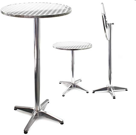 Wiltec höhenverstellbarer Stehtisch 74/114 cm Ø 60 cm, 2-in-1 Bistrotisch, Aluminium Outdoortisch, Bartisch, Partytisch