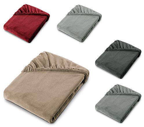 aqua-textil Feelwell Spannbettlaken 200 x 200 cm Taupe Coral Fleece Spannbetttuch Mikrofaser Laken