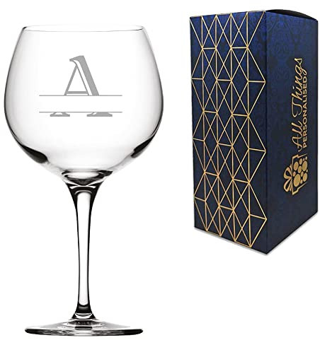 Personalised Engraved Novelty Initial and Name Juniper Cocktail/Gin Glass, Letter A, Personalise with Any Name, Presented in a Quality Gift Box, Perfect for Any Occasion