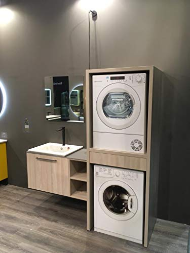 Dafne Italian Design - Meuble machine à laver, sèche-linge, meuble de salle de bains avec lave-linge, lavabo en céramique, miroir, colonne couvreuse d'intérieur (personnalisable pour couleur et