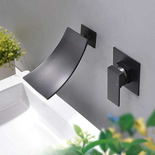 Waschtischarmatur Wasserfall Wandmontage Wasserhahn Wand Unterputz Einzigen Handgriff 2-Loch Badarmatur Heiß Und Kalt,für Badezimmer Waschtisch Oder Badewanne Unterputz (black)