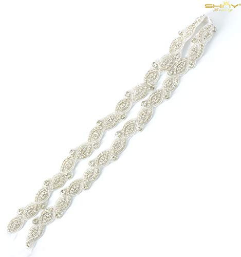 ShinyBeauty Hochzeit Schärpe Strass Applique Trim Strass Applique für Hochzeitskleid (Silber-335)