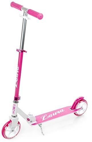 RAVEN Scooter Roller Tretroller Kickscooter für Kinder | klappbar | höhenverstellbar | Tragegurt (Laura mit Handbremse, 145mm)