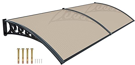 BRICOZONE Pensilina in Policarbonato Alveolare Fumè Braccetti in ABS Profili in Alluminio Copertura 5 mm Modulare Estensibile Protezione Ingresso Porta Vetrina Resistente a Pioggia Neve 100 x 200 cm