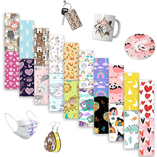 LUCKIGUCK Infusible Transfer Ink Sheets 20 Pièces/ensemble, Heat Press Feuilles D'encre De Papier Transfert 11,5 X 30,5 Cm, Pre-printed Sublimation Paper for Mug (Dessin Animé)