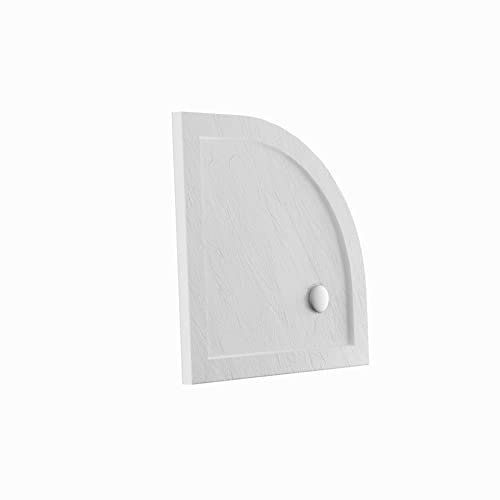 Piatto Doccia 80x80cm Semicircolare Altezza 4cm Effetto Pietra Bianco Acrilico Bordato Piletta di Scarico Inclusa Mod. Petra