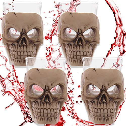 Juego de 4 vasos de chupito con diseño de calavera (5 cl), altura de 7 cm, regalo para fiestas