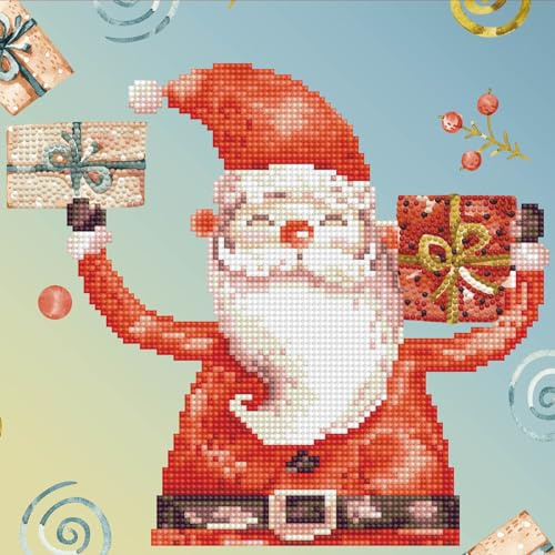 DIAMOND DOTZ DBX.048 - Original 5D Diamond Painting Set DOTZ BOX Santa Cheer, Kreativset mit 3.997 Diamant Mosaiksteinen, Malset ca. 28 x 28 cm, DIY Komplettset für Kinder ab 8 Jahren, Rot / Blau