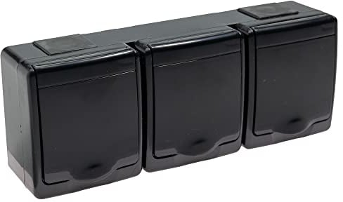 asvendo Serie de superficie/interruptor de luz/interruptor doble/enchufe de 1 vía, 2 enchufes, 3 vías, IP 44, apto para ambientes húmedos/negro (3 enchufes)