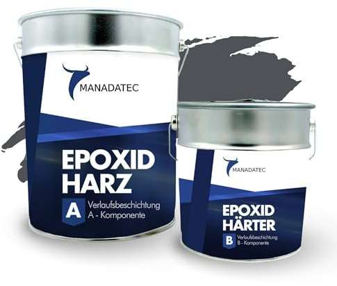 MANADATEC 2k Epoxidharz Verlaufsbeschichtung 12kg I RAL 7015 Schiefer-Grau I Lösemittelfrei, Umweltfreundlich & Geruchsneutral I Für ebene Garagen-, Keller- & Werkstattböden I Hohe Belastbarkeit
