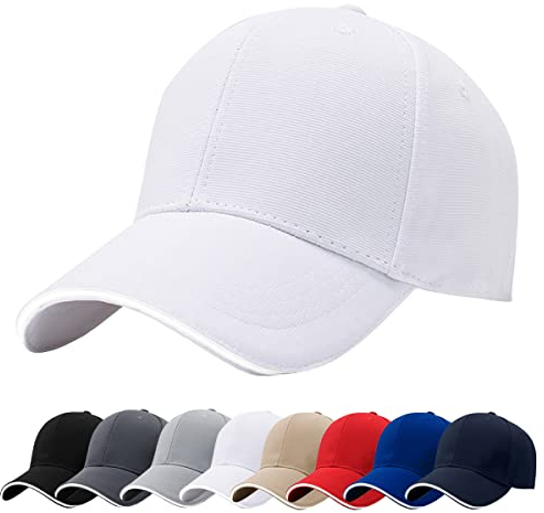 Baynetin Herren Baseballmützen, 100% Baumwolle 6 Pannels Plain Solid Color Hut, Pre-Curved Visor mit Sandwich. Einstellbare Atmungsaktiv Sommer Justierbarer Outdoor-Sportkappe (Weiß)