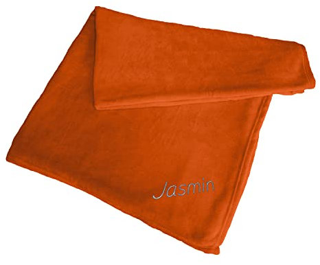 Geschenke 24 personalisierte Kuscheldecke mit Namen I 180x130 I Orange I Maschinenwaschbar I Bestickte Decke mit Personalisierung I Wohndecke Tagesdecke flauschig weich gemütlich I Weihnachten