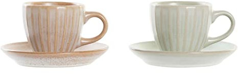 DKD Home Decor Juego de Tazas de café de la Marca, Color Verde y Rosa, de gres (11 x 11 x 6 centímetros) (2 Unidades)