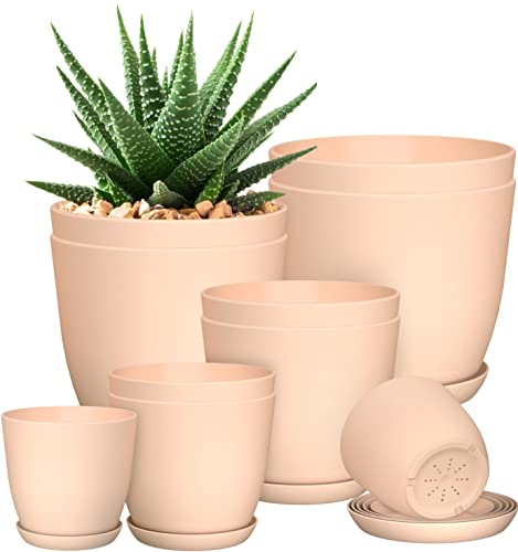 Utopia Home 10er-Pack Blumentopf 18/17/15/13/12 cm Übertopf mit Untertasse Für Küche, Balkon Blumentöpfe mit Untertasse Gartenpflanzen Sukkulenten, Baumschule Blumentopf für Zimmerpflanzen Rosa.