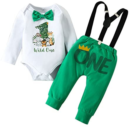 Qiraoxy Baby Junge 1. Geburtstag Outfits Fliege Strampler Hosenträger Hosen 3tlg Gentleman Kleidung Set Fotografie Requisiten Party Kleidung
