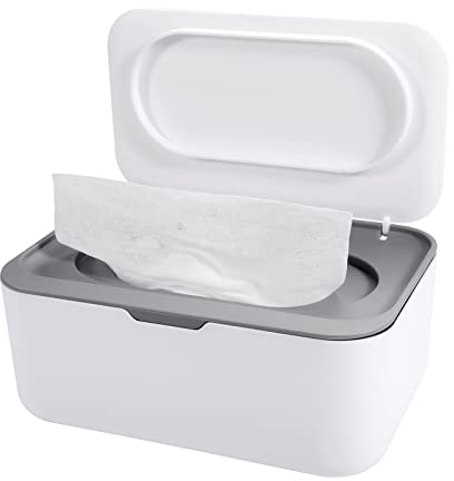 Yoosso Wipes Dispenser Case, Baby Wet Box Tissue Storage Case with Lid Seal Dry Toilet Paper Holder Plastic Napkin Organiser Keep Fresh for Home Bathroom Nursery Car Office, Grey