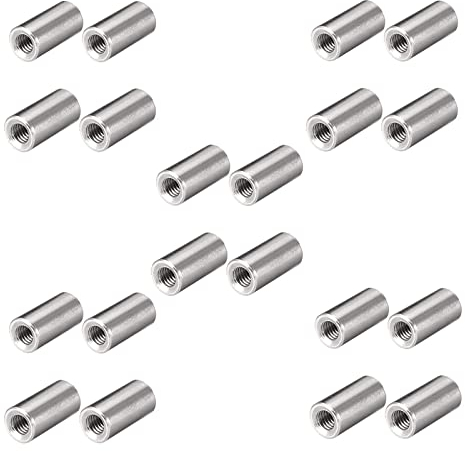 20 Stück M4 6x12mm 304 Edelstahl Mutterverbinder Langmutter Rundverbinder Muttern Innengewinde Stangenbesatz Runde tiefe Mutter