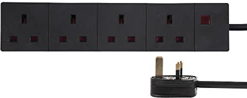 PRO ELEC PELB1998 Mains Extension Lead with Neon Indicator, 4 Gang, 7.5m, Black